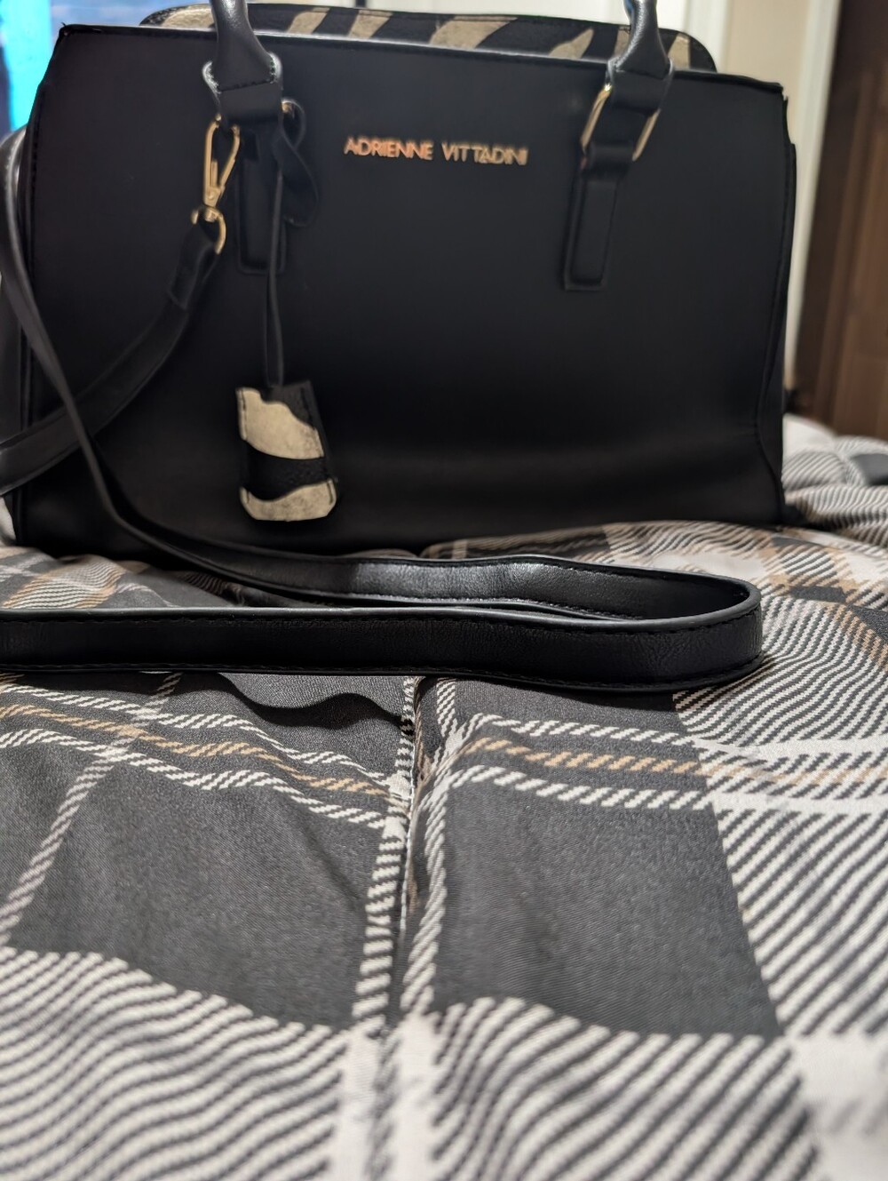 Adrienne Vittadini Black Shoulder Crossbody Bag Animal Print Accents